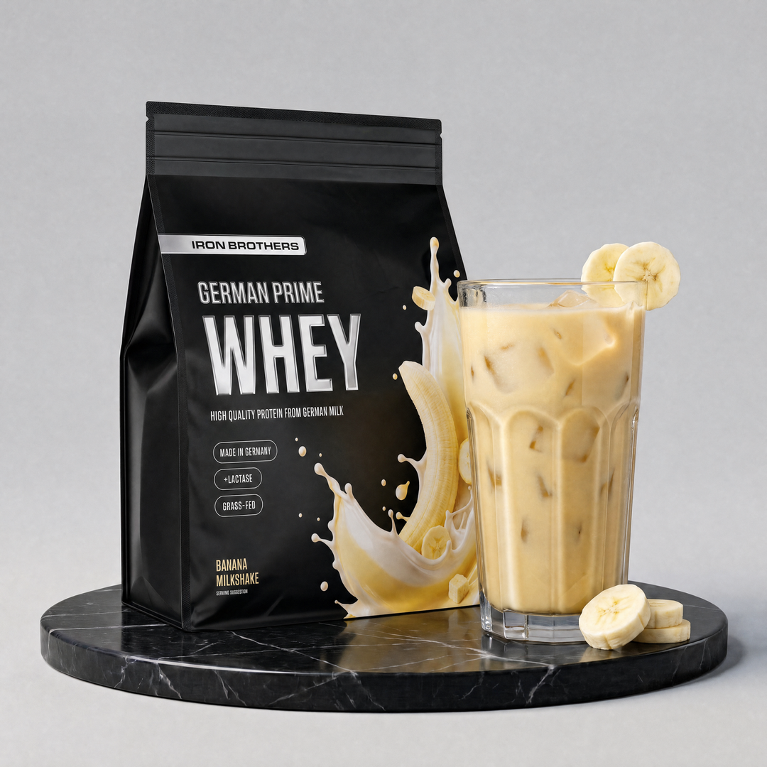 Whey Protein Doppelpack von Iron Brothers Banana Milkshake - Bananen Geschmack - Design, Wirkung und Geschmack #geschmack_banana-milkshake