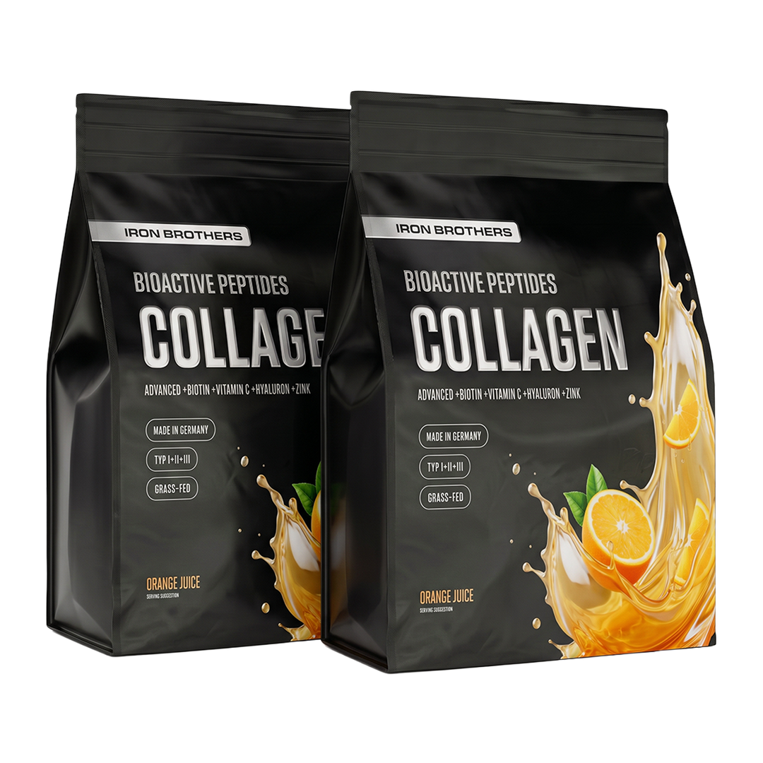 2kg Collagen Advanced Doppelpack von Iron Brothers Orange Juice - Orangen Geschmack #geschmack_orange-juice