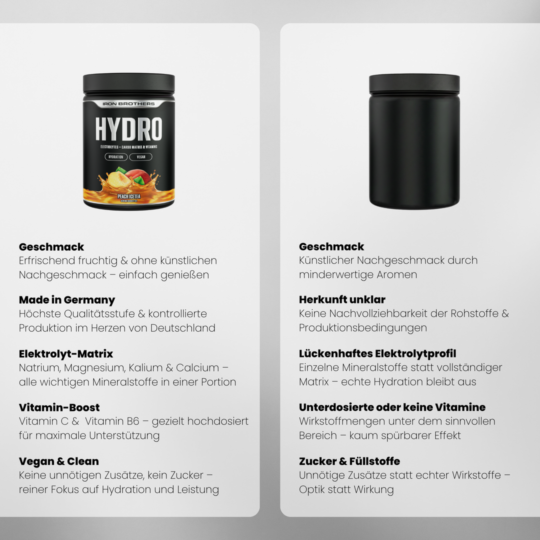 Hydro Fuel - Electrolytes Doppelpack von Iron Brothers - Peach Icetea - Vergleich #geschmack_peach-icetea