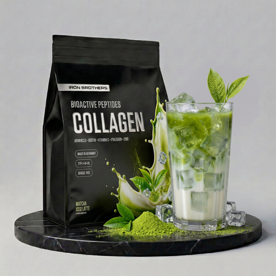 Collagen Advanced von Iron Brothers Matcha Iced Latted - Matcha Geschmack - Design, Wirkung und Geschmack #geschmack_matcha-iced-latte